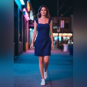 Lilly Pultizer True Navy Blue Cotton Sarafina Dress Dollop Of Scallop NWT Sz 14